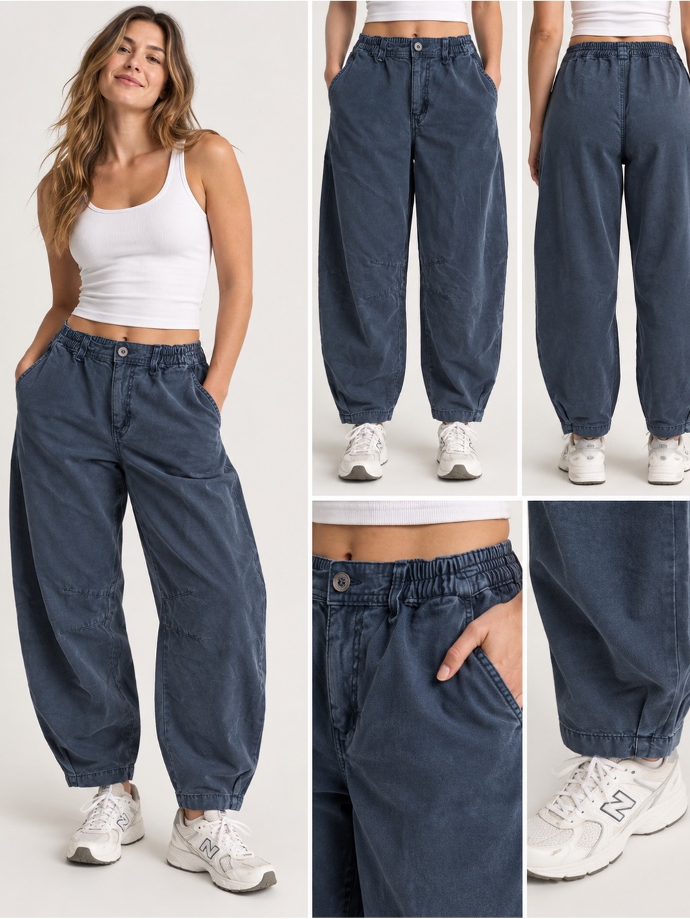 Aerie Barrel Jogger Pants Womens Medium Blue Gray Utility Balloon Leg Pull On